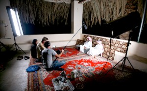 Filming in Saudi Arabia. Shooting an interview in Riyadh for a documentary about conservation.
