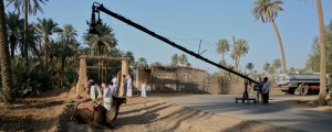 A team from Yoho Media preparing a crane shot near Riyadh in Saudi Arabia.