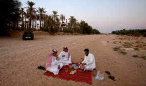 Taking a break, Saudi style, at the end of a busy in Riyadh, Saudi Arabia.
