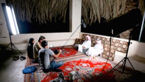 Filming in Saudi Arabia. Shooting an interview in Riyadh for a documentary about conservation.
