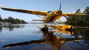A seaplane parked up on the shores of Loch Lomond, filmed for the National Museum of Flight.