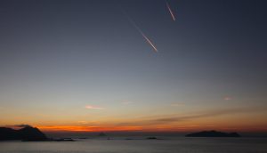Two planes heading West, which is the direction chosen by the inhabitants when they abandoned the islands in 1953.