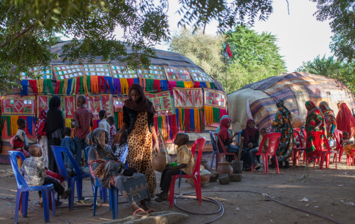 Nomads tents in the cultural village. Nayala, Darfur